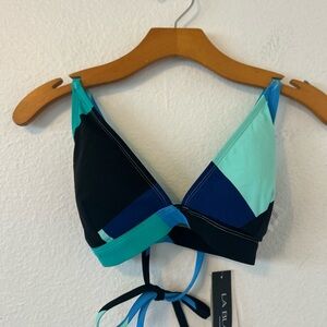 La Blanca Swim Triangle Bikini Top - Black & Aqua Size 8